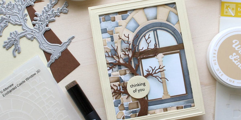 Enchanted Castle Window: Embossed Background Elevated with Die-Cut Accents