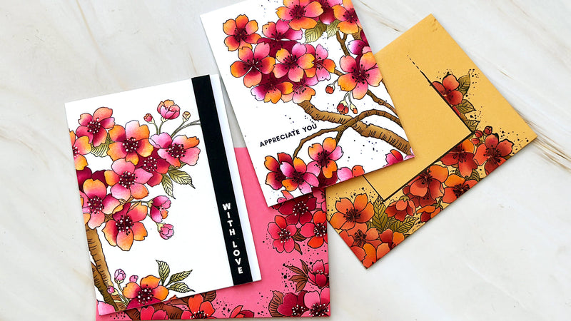 Create Coordinated Cards and Envelopes in One Go with the Stampwheel 2.0 | Sakura Blossoms