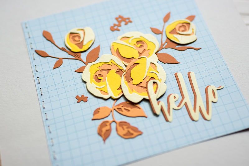 Non-Traditional Sized Card with 3D Flowers and Stitching