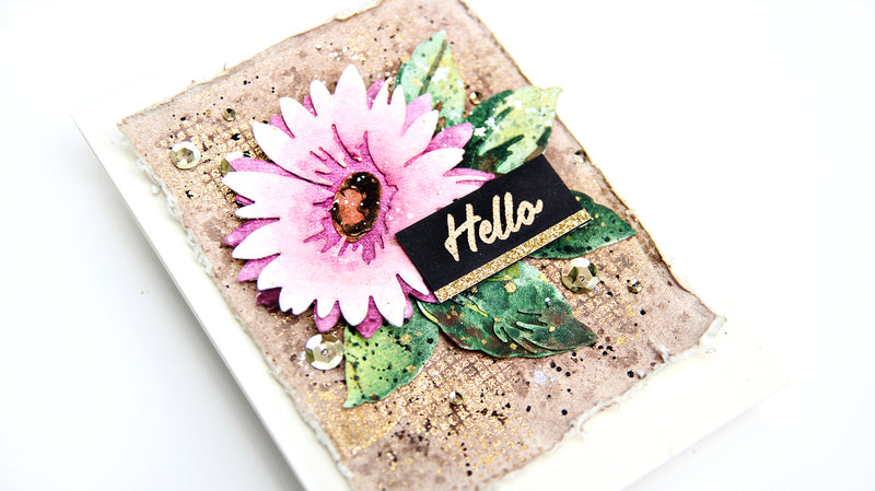 VIDEO: Grungy, Gold Goodness Card with A Pretty-in-Pink Daisy | Creative Coloring with Erum