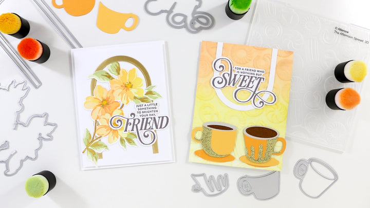 The photo shows the two cards made for this post, side by side 