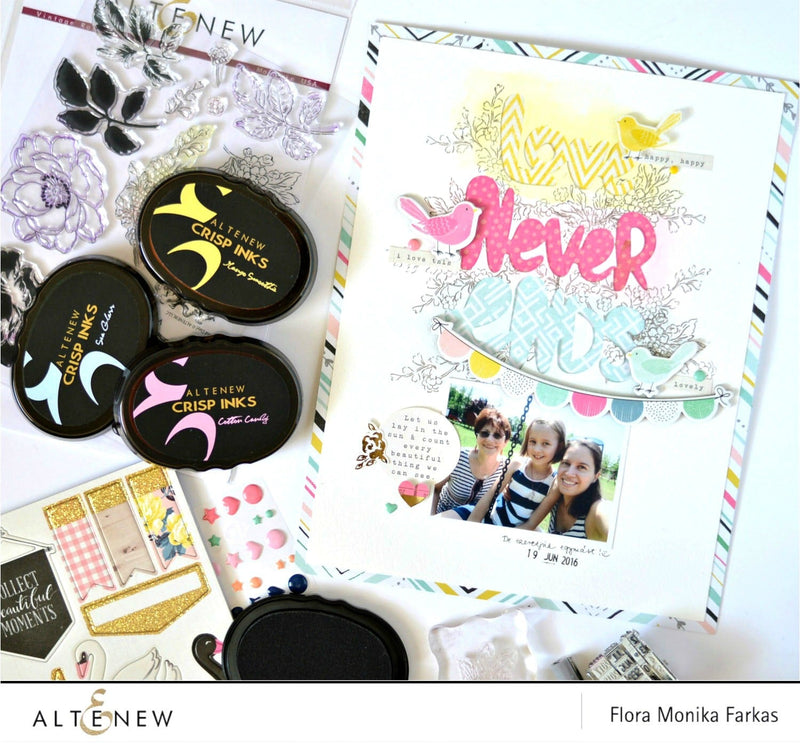 Watercoloring with Altenew inks on scrapbook layout