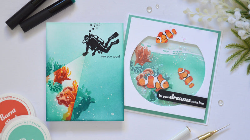 How to Make an Underwater Shaker Card & Spotlight Reef Card