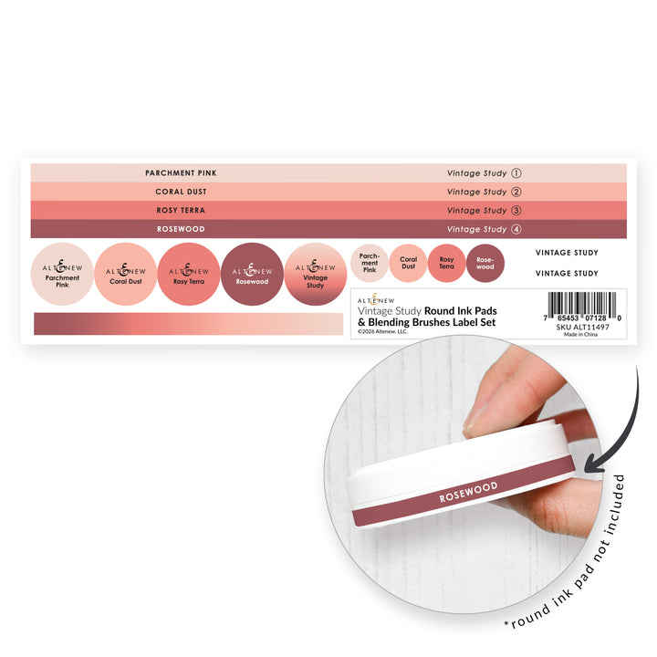 Round Ink Pads & Blending Brushes Label Set - Vintage Study