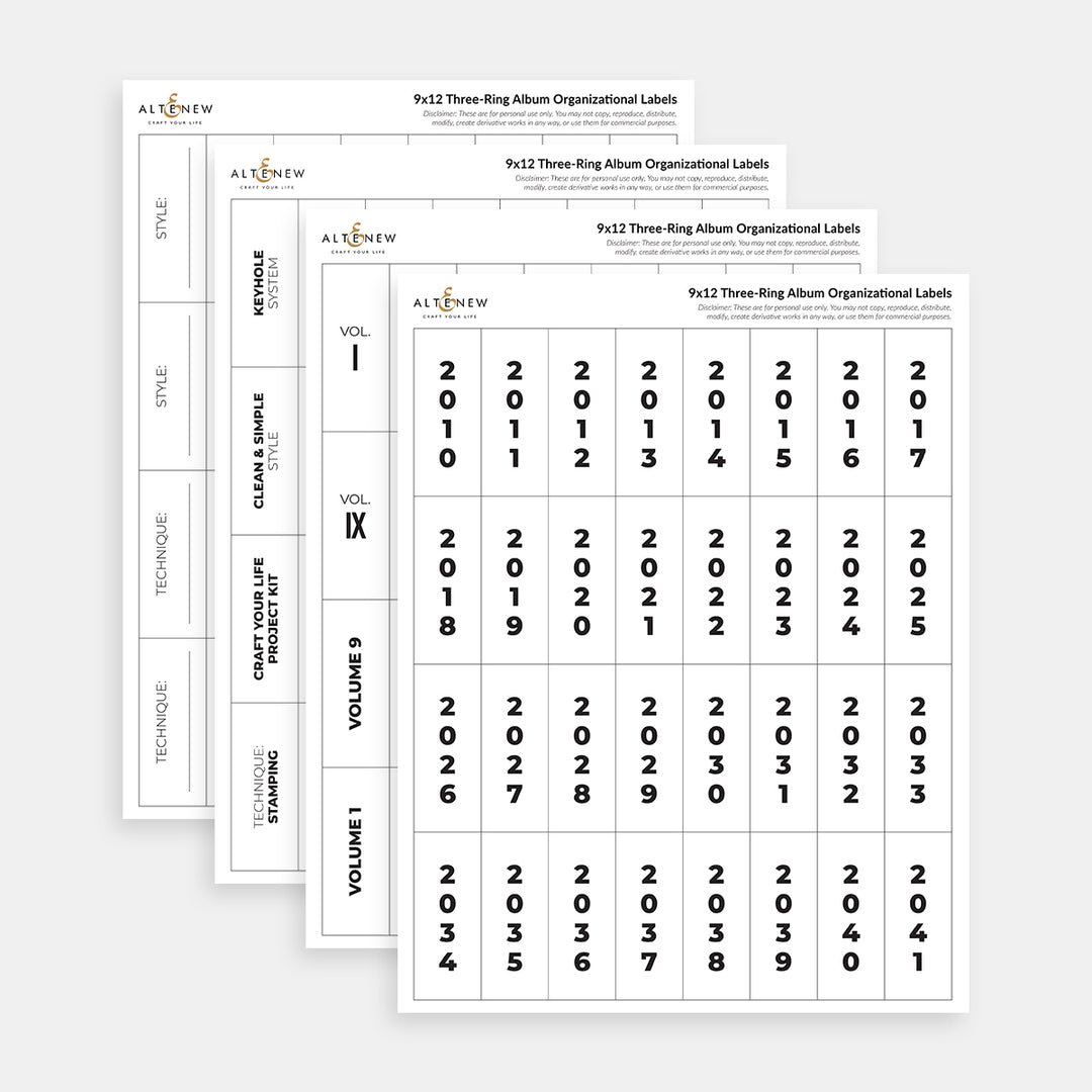 9x12 Three-Ring Album Organizational Labels (Printable)