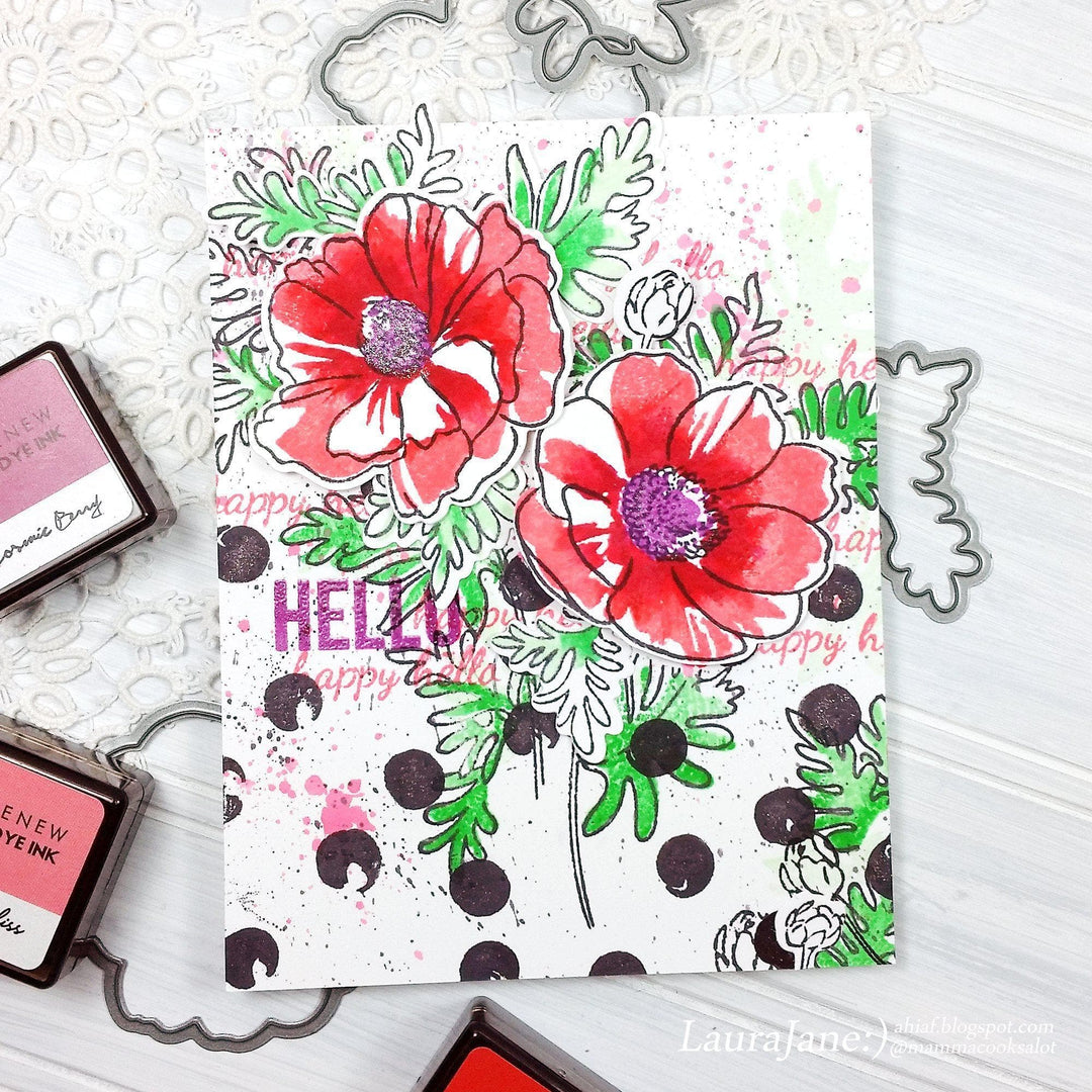 Altenew Build-A-Flower Set Build-A-Flower: Anemone Coronaria Layering Stamp & Die Set & Ink Bundle