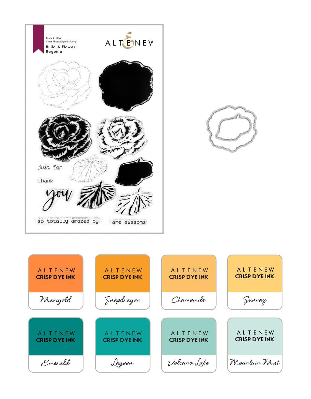 Altenew Build-A-Flower Set Build-A-Flower: Begonia Layering Stamp & Die Set & Ink Bundle