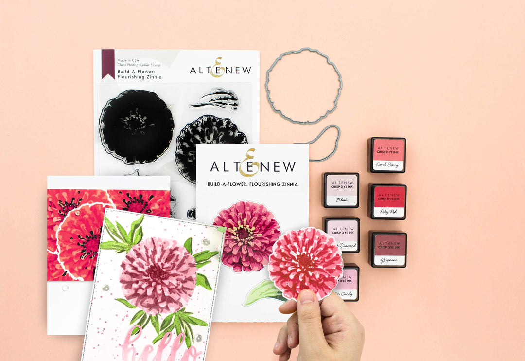 Altenew Build-A-Flower Set Build-A-Flower: Flourishing Zinnia Layering Stamp & Die Set & Ink Bundle