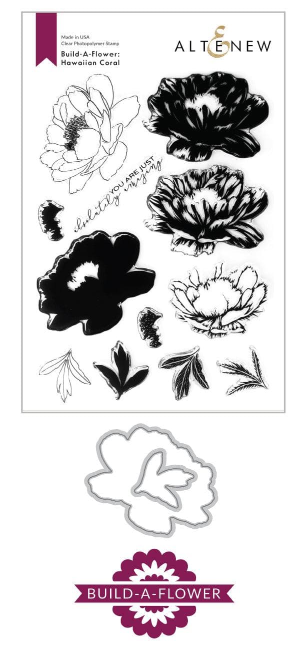 Altenew Build-A-Flower Set Build-A-Flower: Hawaiian Coral Layering Stamp & Die Set & Ink Bundle