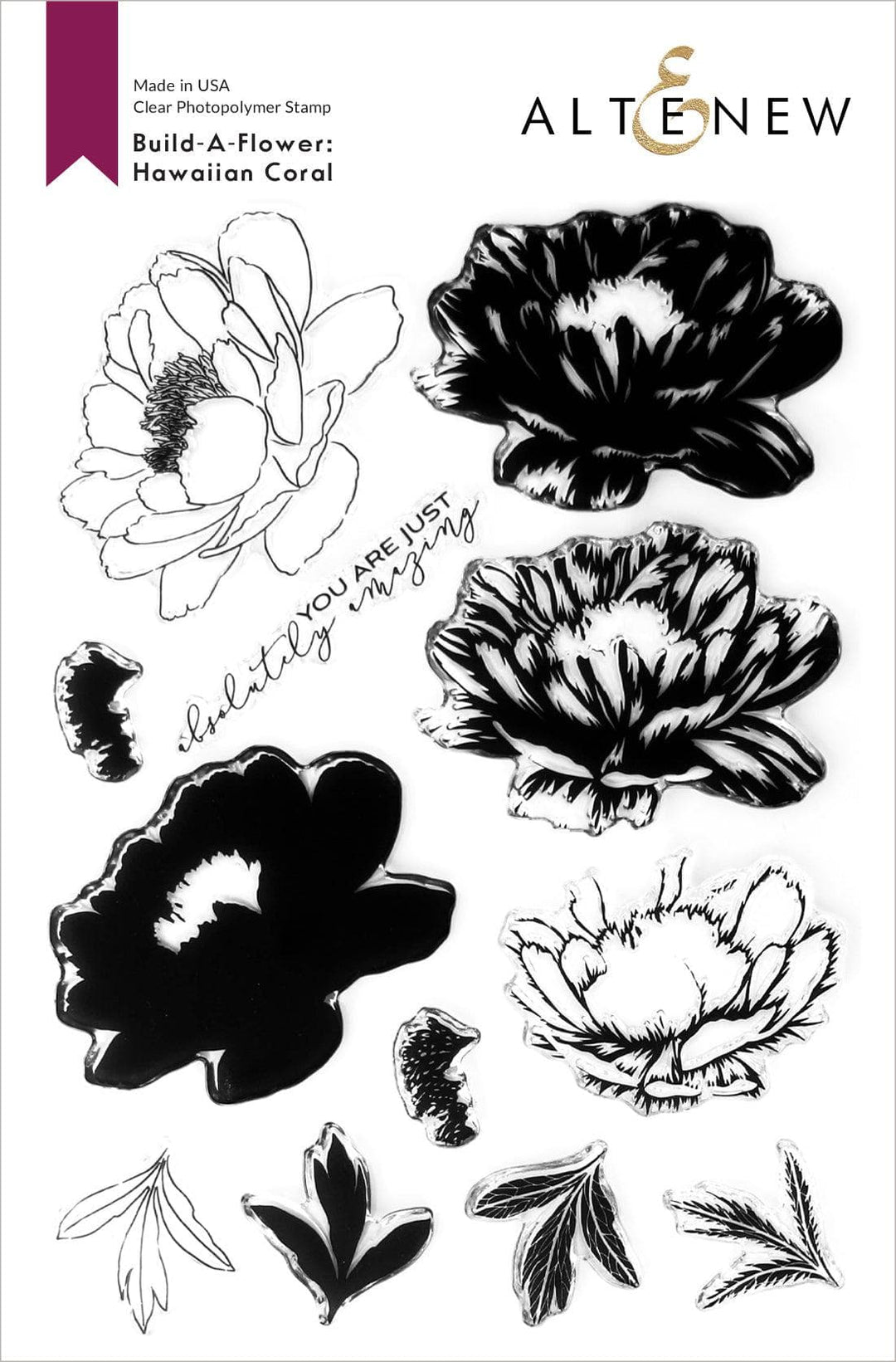 Altenew Build-A-Flower Set Build-A-Flower: Hawaiian Coral Layering Stamp & Die Set & Ink Bundle