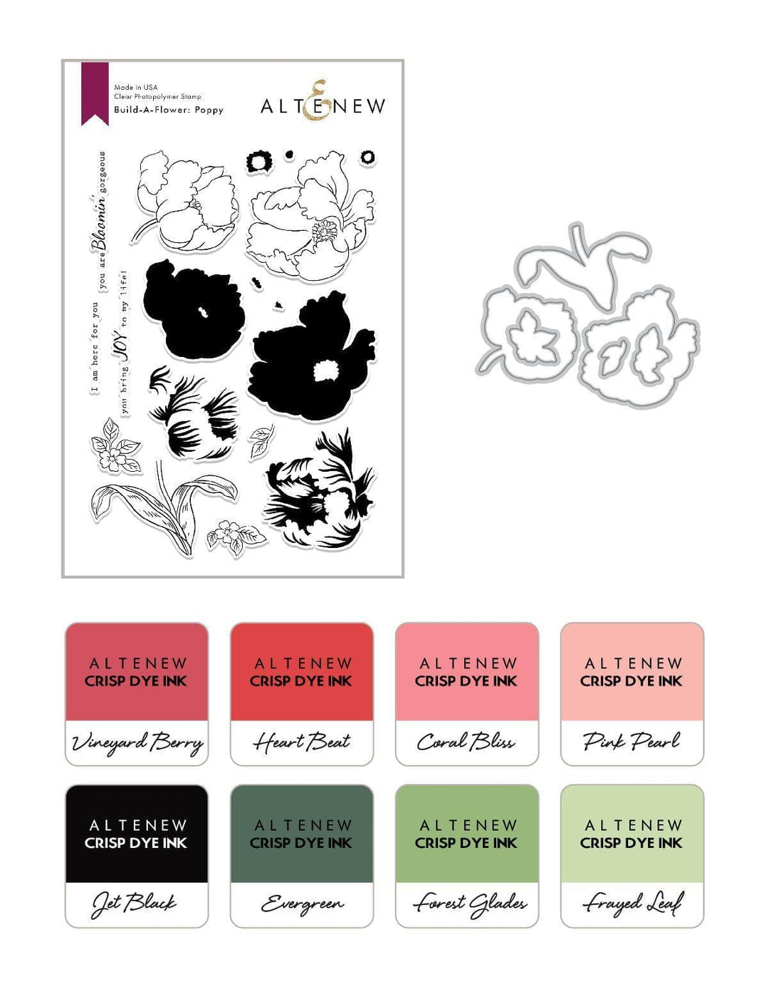 Altenew Build-A-Flower Set Build-A-Flower: Poppy Layering Stamp & Die Set & Ink Bundle