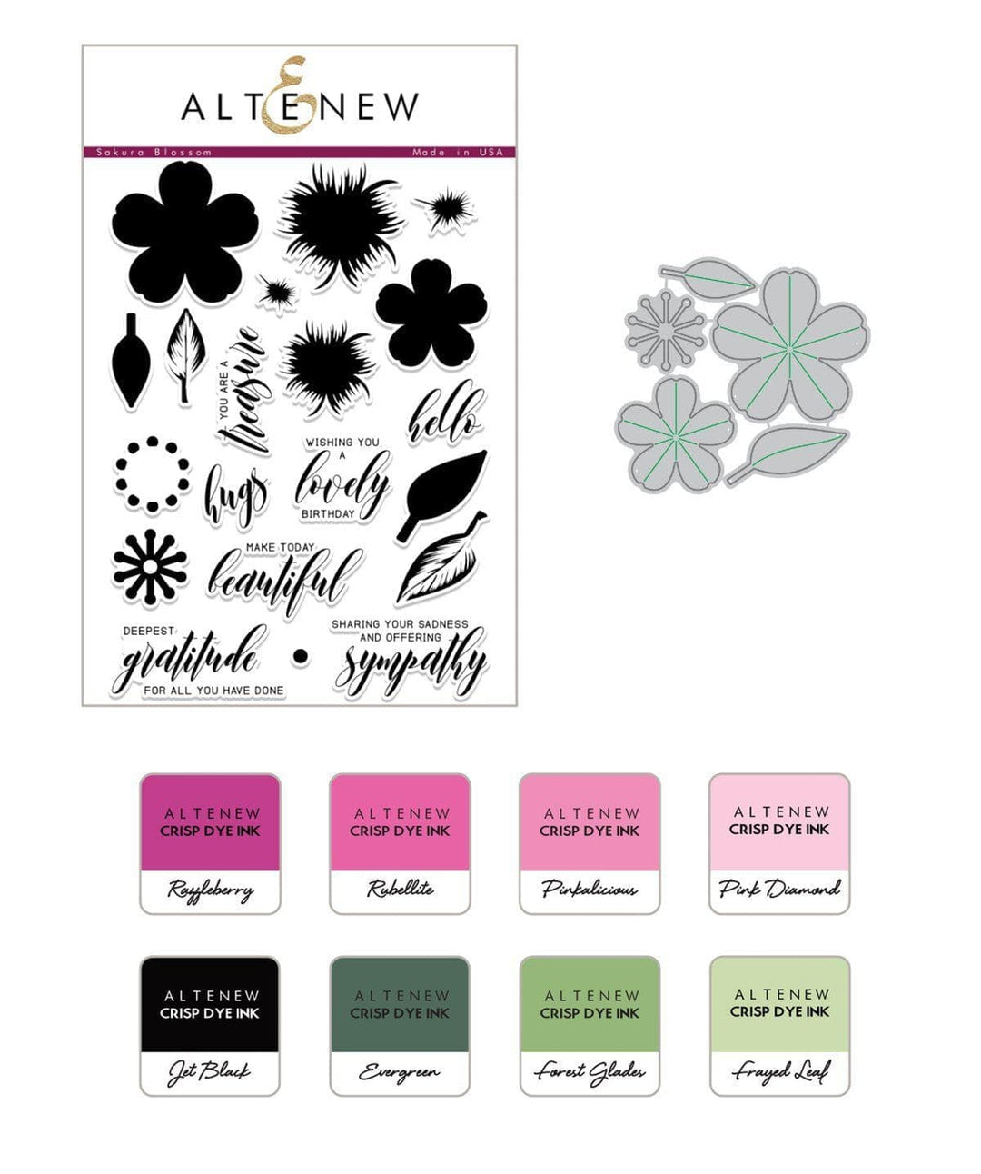 Altenew Build-A-Flower Set Build-A-Flower: Sakura Blossom Layering Stamp & Die Set & Ink Bundle