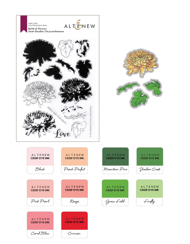 Altenew Build-A-Flower Set Build-A-Flower: Semi-Double Chrysanthemum Layering Stamp & Die Set & Ink Bundle