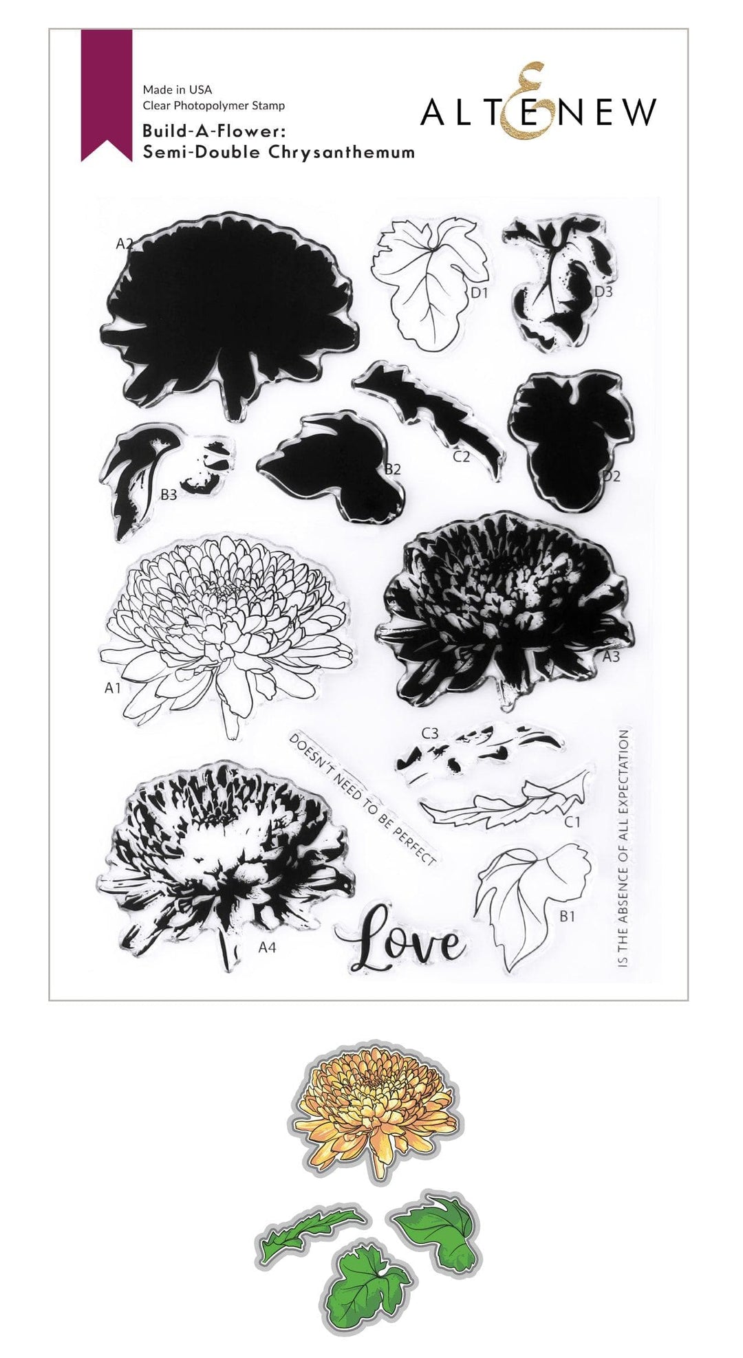 Altenew Build-A-Flower Set Build-A-Flower: Semi-Double Chrysanthemum Layering Stamp & Die Set & Ink Bundle