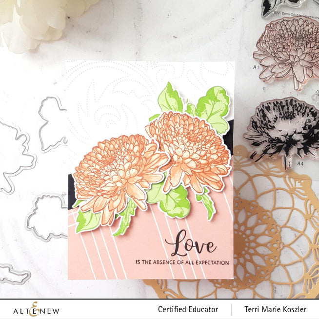 Altenew Build-A-Flower Set Build-A-Flower: Semi-Double Chrysanthemum Layering Stamp & Die Set & Ink Bundle