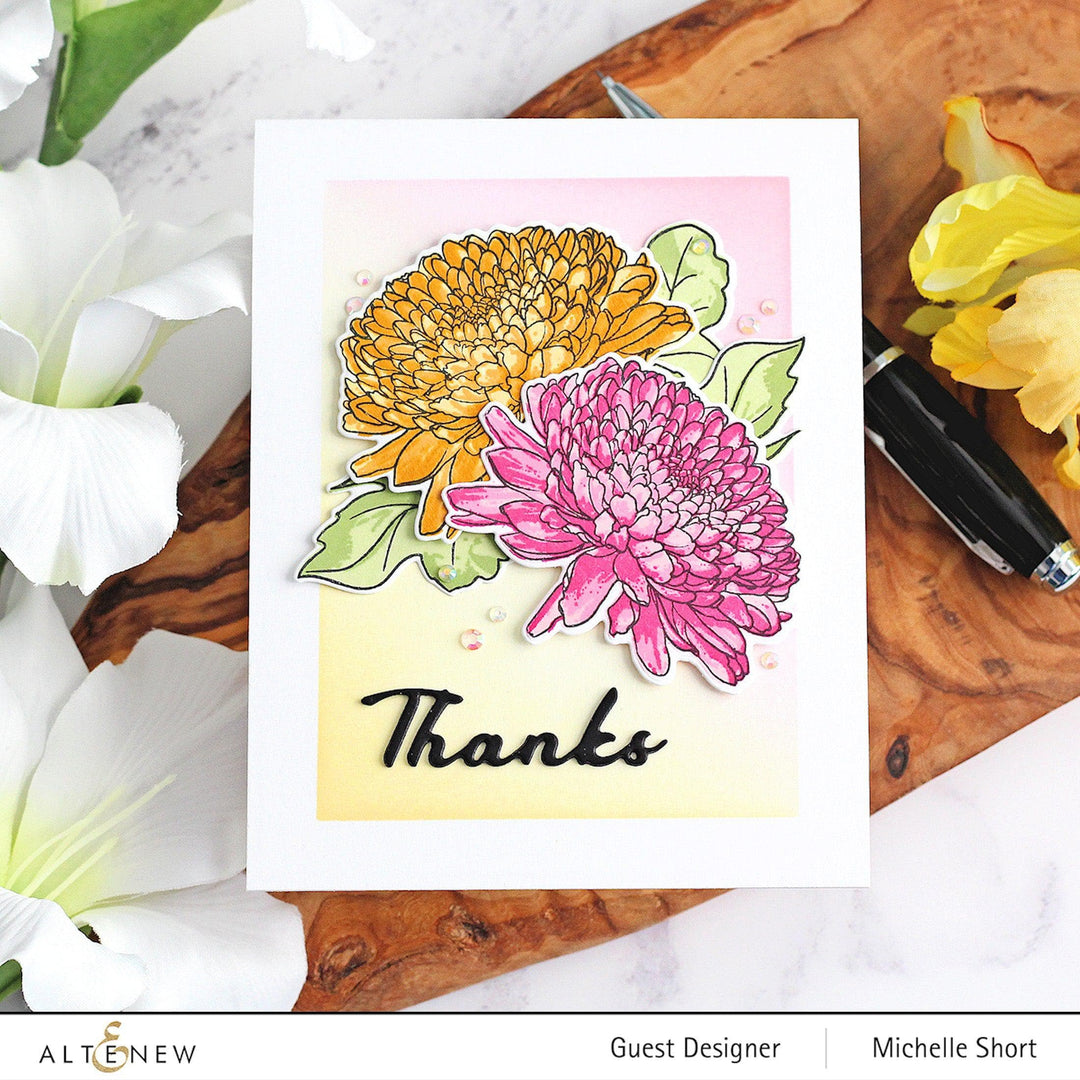Altenew Build-A-Flower Set Build-A-Flower: Semi-Double Chrysanthemum Layering Stamp & Die Set & Ink Bundle