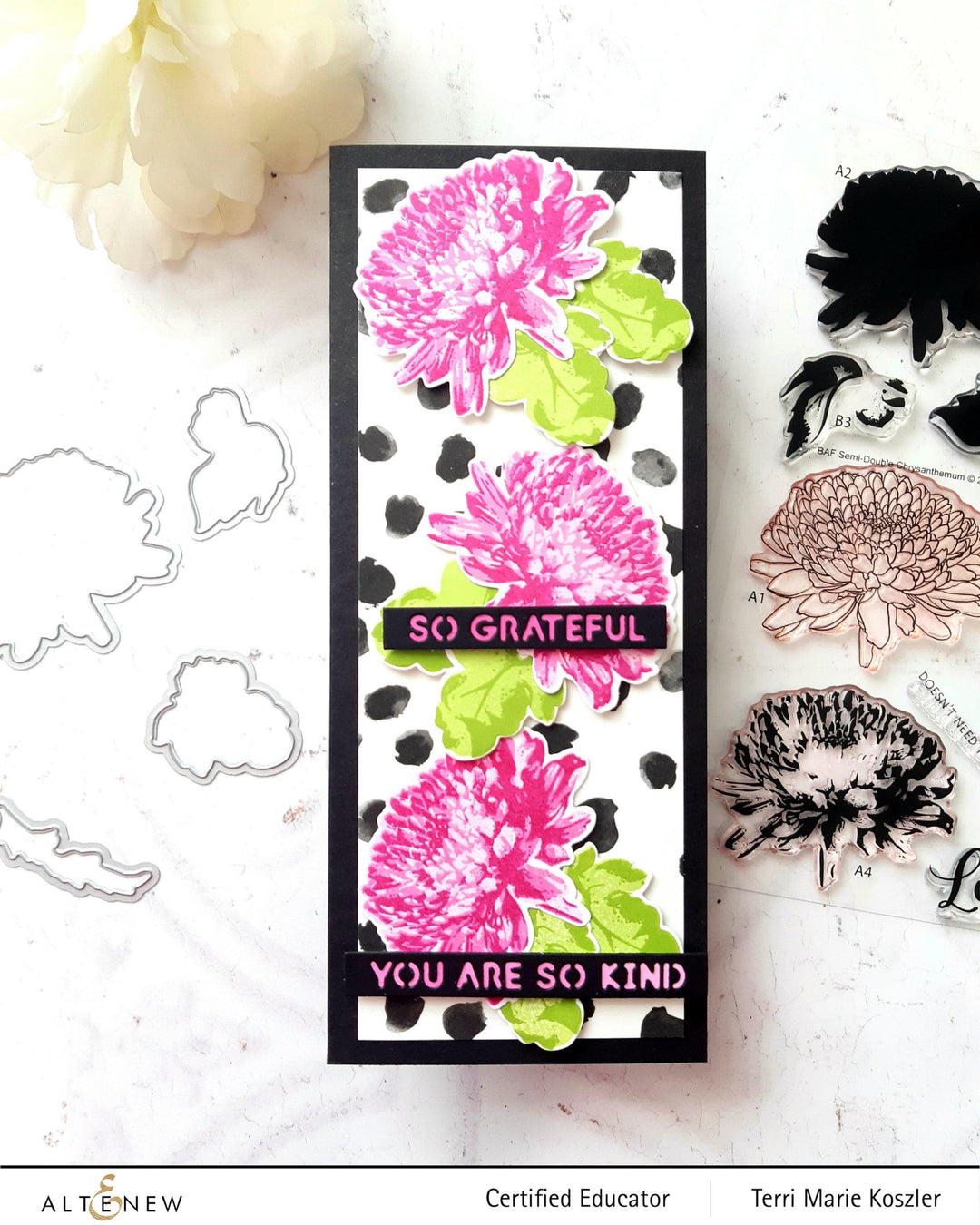 Altenew Build-A-Flower Set Build-A-Flower: Semi-Double Chrysanthemum Layering Stamp & Die Set & Ink Bundle