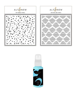 Altenew Ink Spray & Stencil Bundle Tiny Bubbles and Sketched Lines Stencils w/ Ocean Waves Ink Spray Bundle