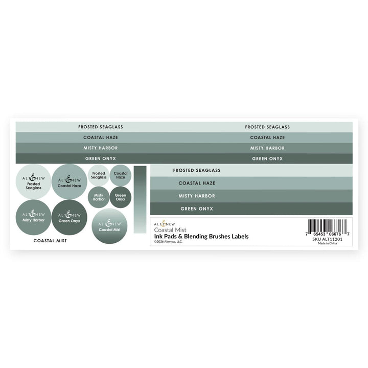 Ink Pads & Blending Brushes Label Set - Coastal Mist