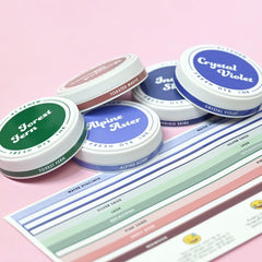 Misil Craft Decals Round Ink Pads Label Set - Blue Mountains, Frosted Foliage, Woodland Escape