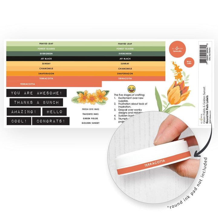 Round Ink Pads Label Set - Green Fields, Golden Sunset