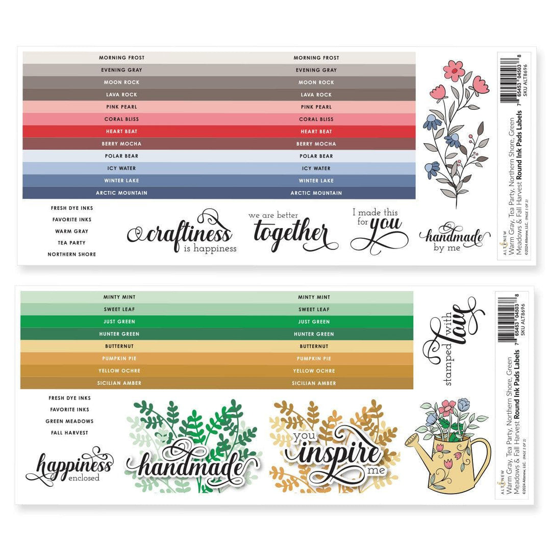 Round Ink Pads Label Set - Warm Gray, Tea Party, Northern Shore, Green Meadows, Fall Harvest (2 sheets)