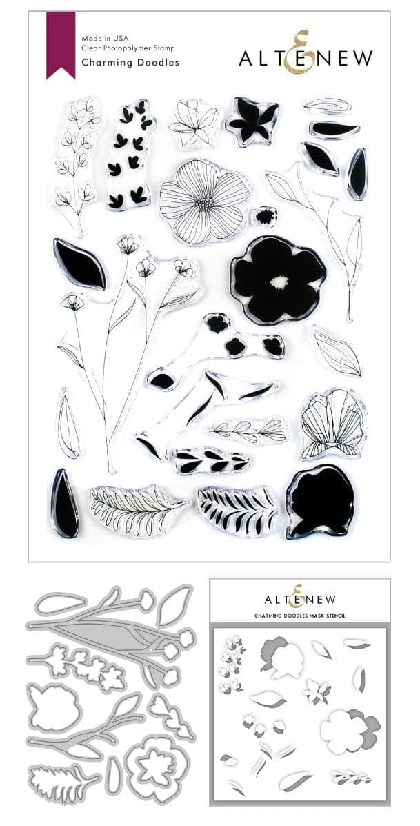 Altenew Stamp & Die & Stencil Bundle Charming Doodles Stamp & Die & Mask Stencil Bundle