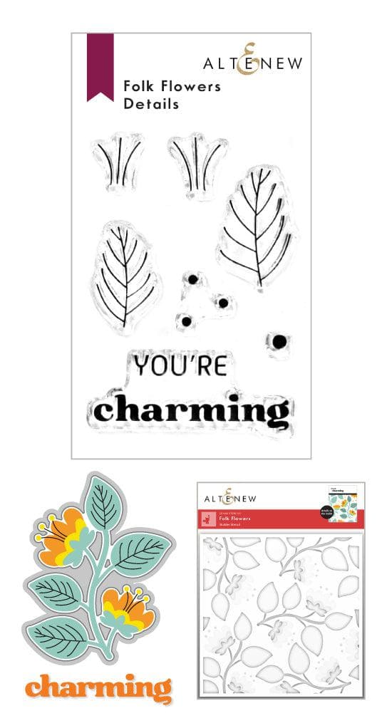 Altenew Stamp & Die & Stencil Bundle Folk Flowers Stamp & Die & Stencil Bundle