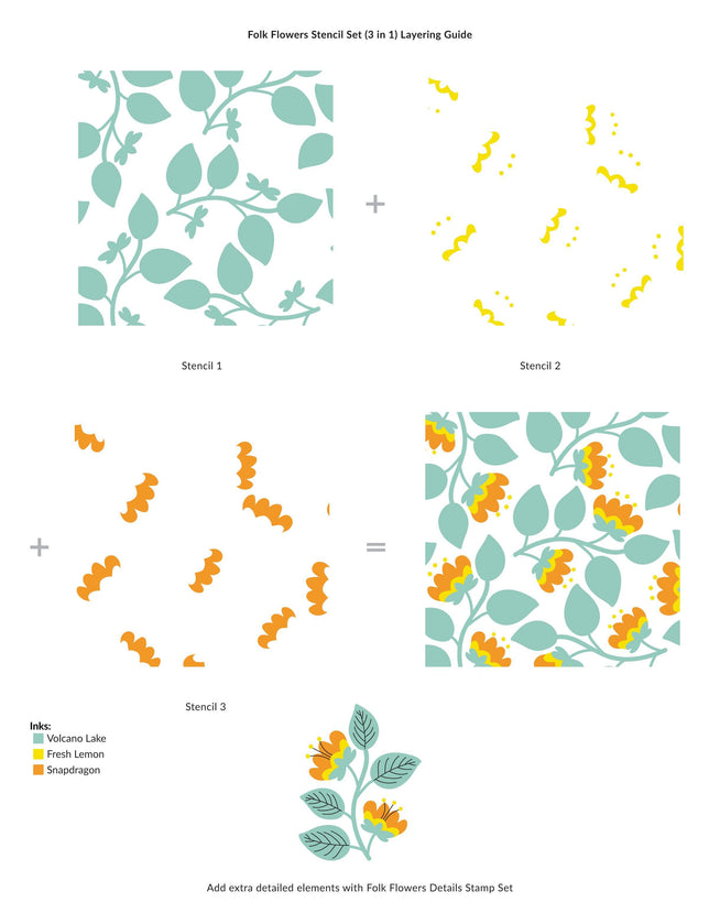 Altenew Stamp & Die & Stencil Bundle Folk Flowers Stamp & Die & Stencil Bundle