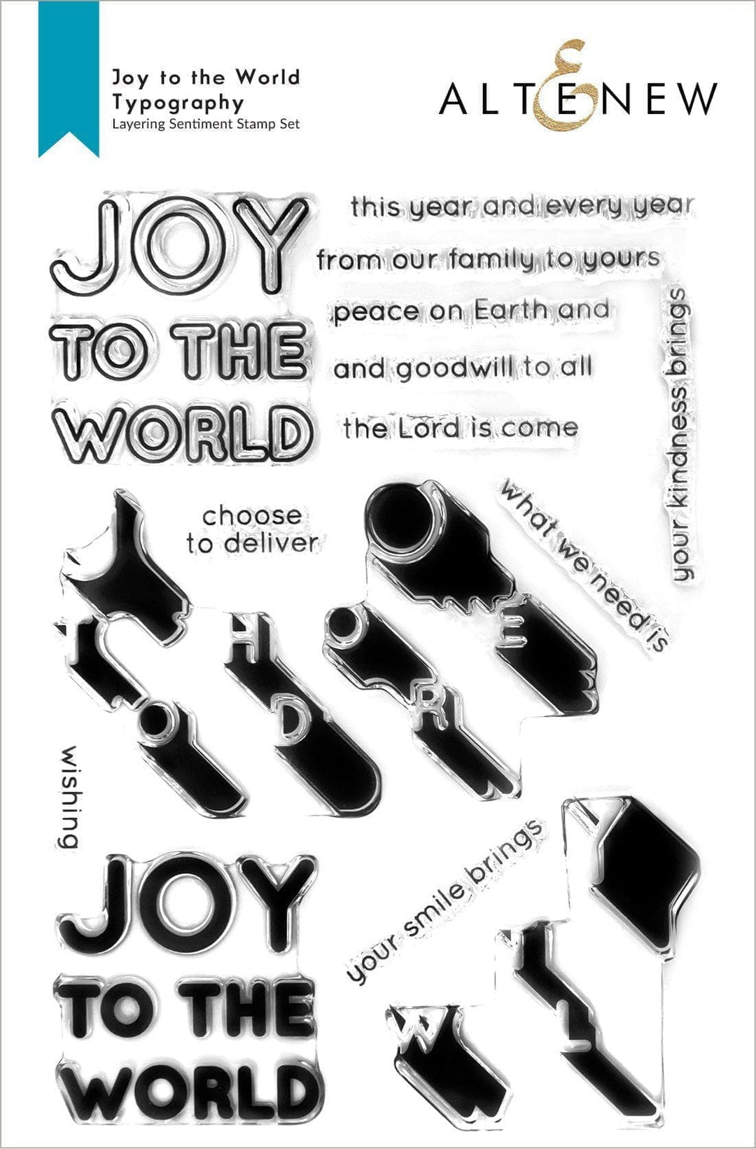 Altenew Stamp & Die & Stencil Bundle Joy to the World Typography Stamp & Die & Stencil Bundle
