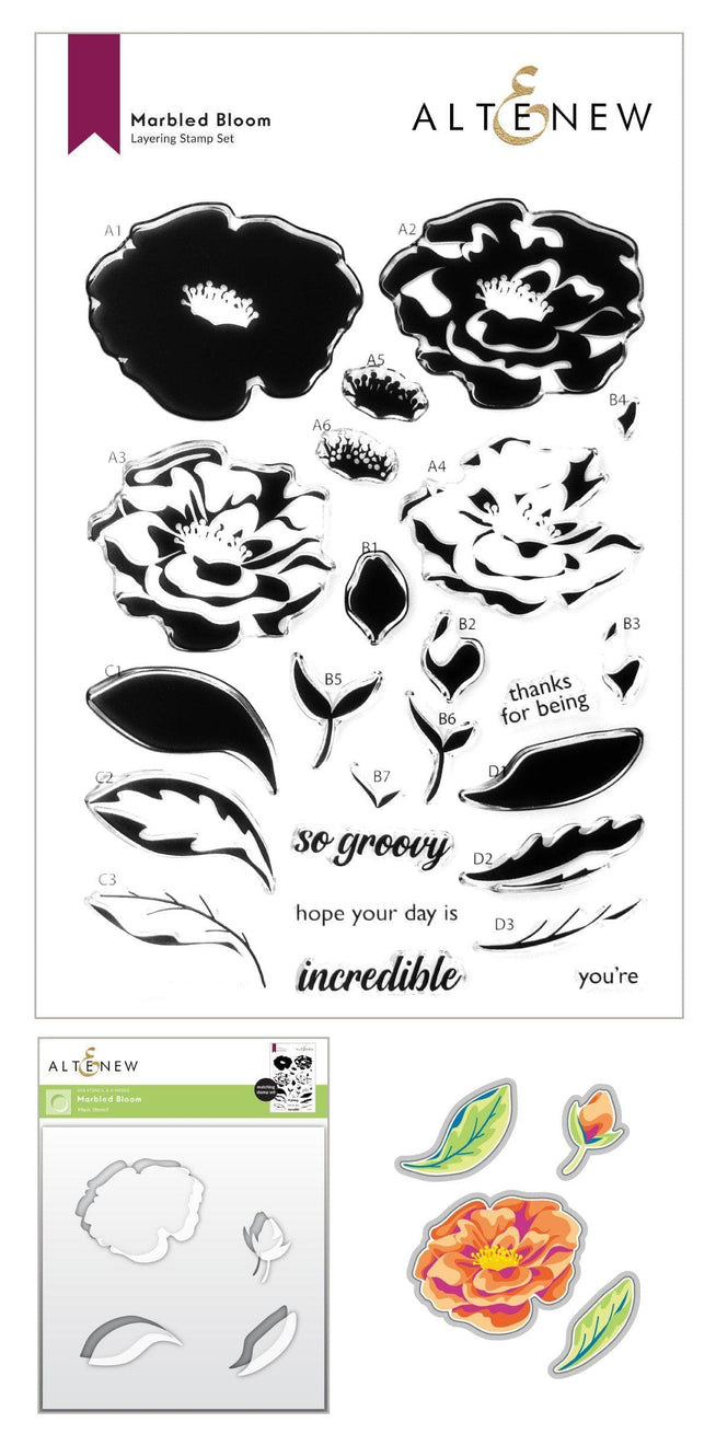 Altenew Stamp & Die & Stencil Bundle Marbled Bloom Stamp & Die & Stencil Bundle