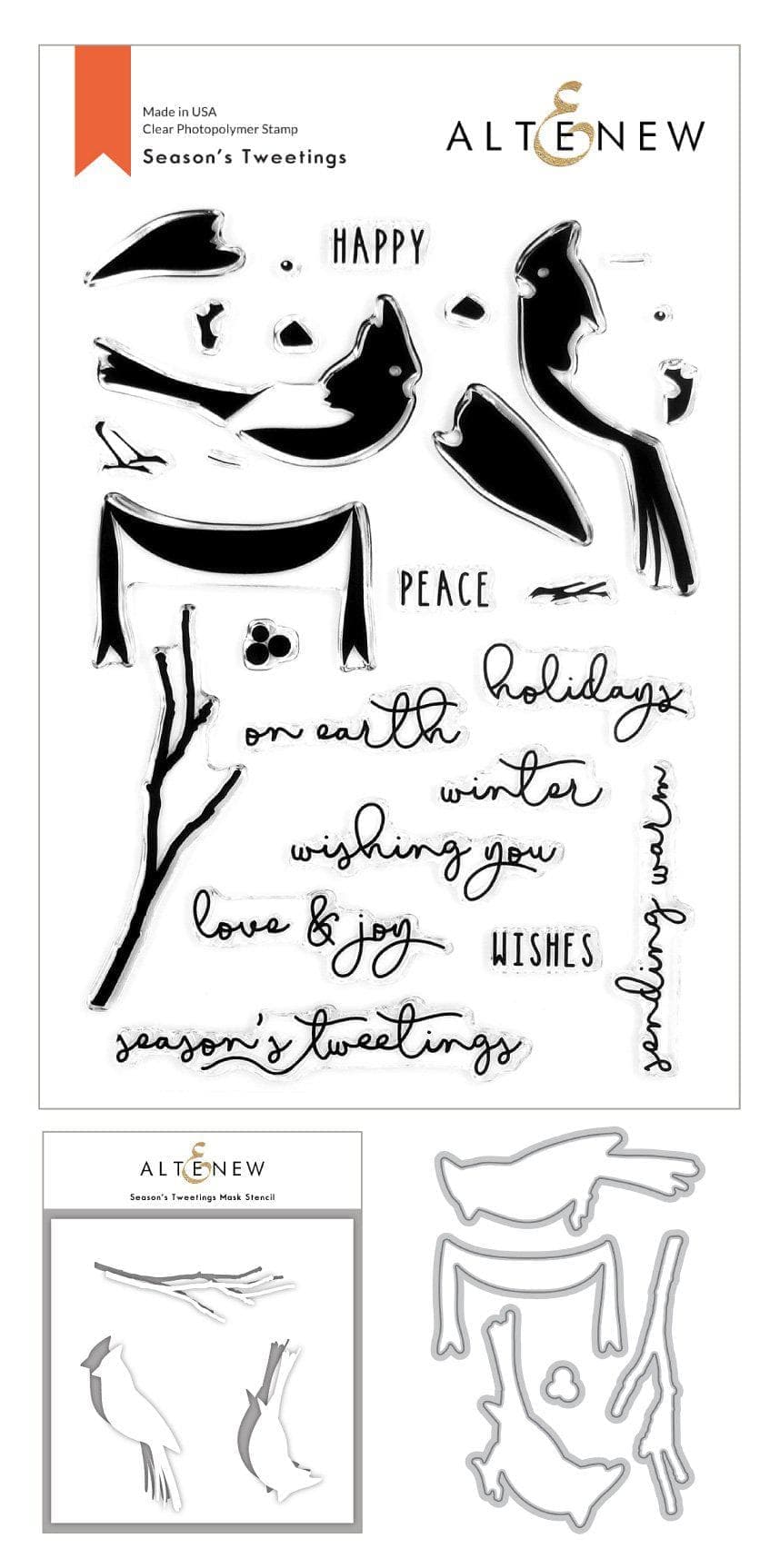 Altenew Stamp & Die & Stencil Bundle Season's Tweetings Stamp & Die & Mask Stencil Bundle