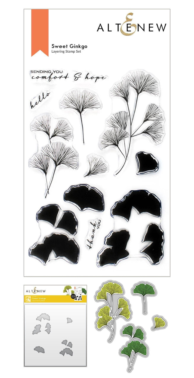 Altenew Stamp & Die & Stencil Bundle Sweet Ginkgo Stamp & Die & Coloring Stencil Bundle