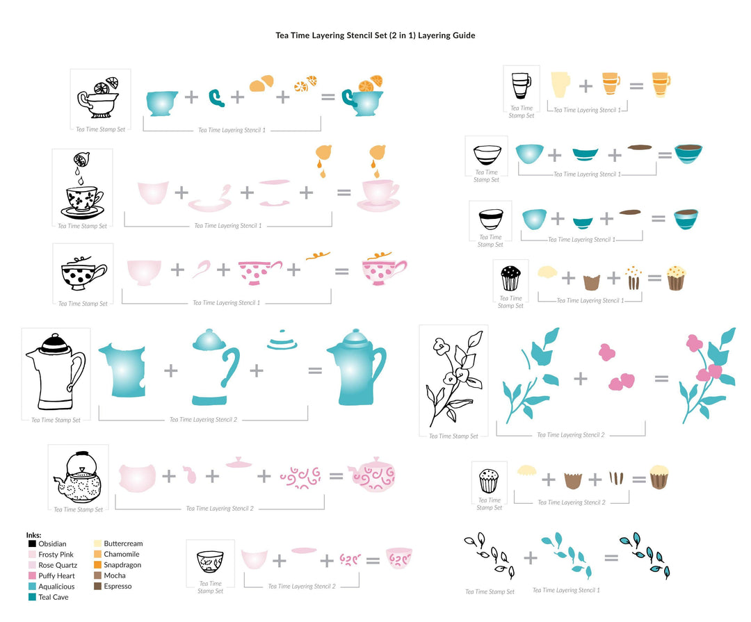 Altenew Stamp & Die & Stencil Bundle Tea Time Stamp & Die & Stencil Bundle