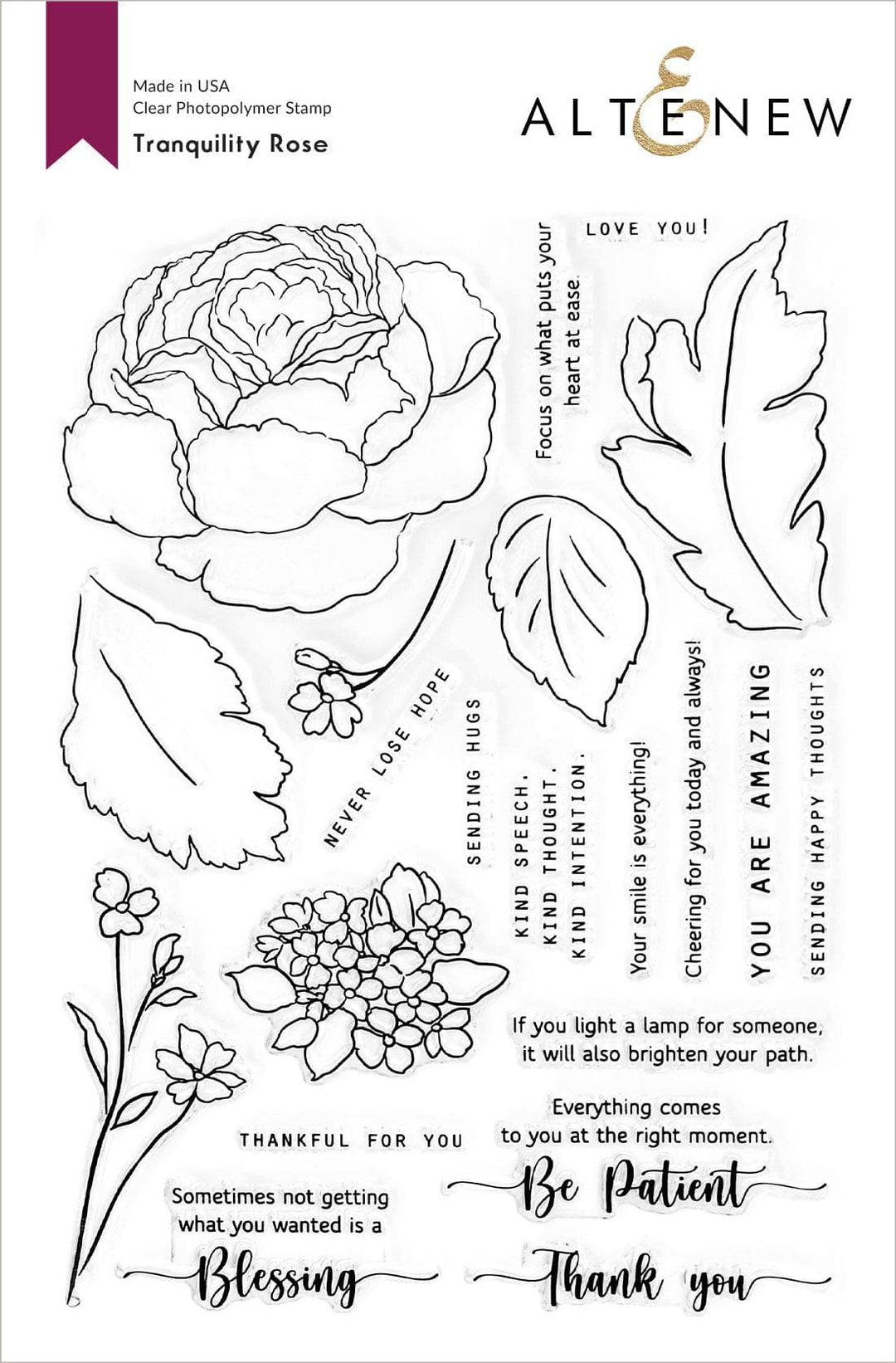 Altenew Stamp & Die & Stencil Bundle Tranquility Rose Stamp & Die & Coloring Stencil Bundle