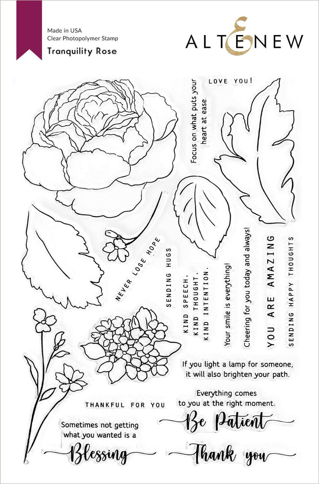 Altenew Stamp & Die & Stencil Bundle Tranquility Rose Stamp & Die & Coloring Stencil Bundle