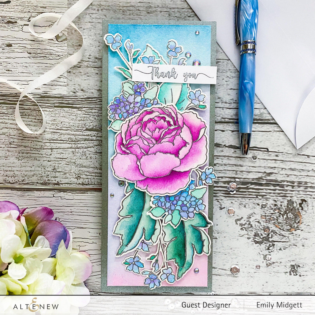 Altenew Stamp & Die & Stencil Bundle Tranquility Rose Stamp & Die & Coloring Stencil Bundle