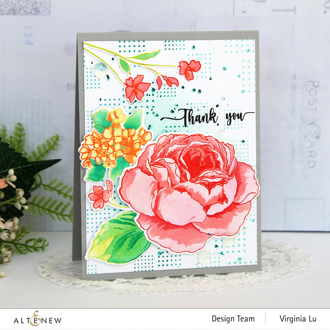 Altenew Stamp & Die & Stencil Bundle Tranquility Rose Stamp & Die & Coloring Stencil Bundle