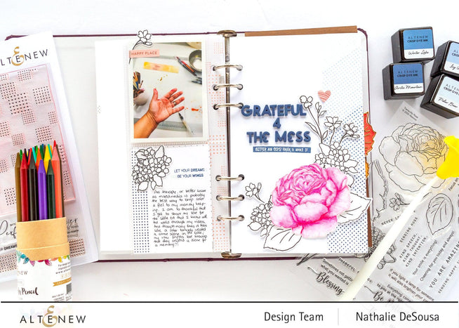 Altenew Stamp & Die & Stencil Bundle Tranquility Rose Stamp & Die & Coloring Stencil Bundle