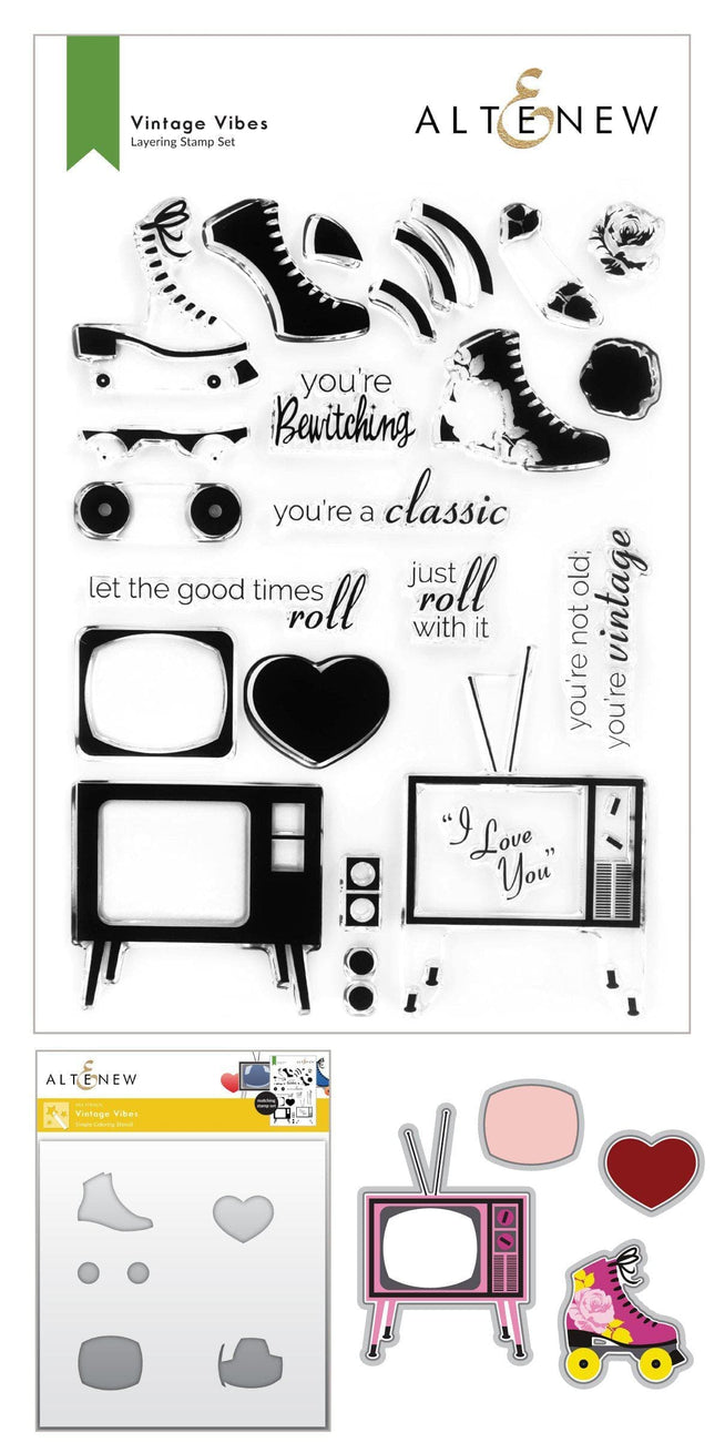 Altenew Stamp & Die & Stencil Bundle Vintage Vibes Stamp & Die & Coloring Stencil Bundle