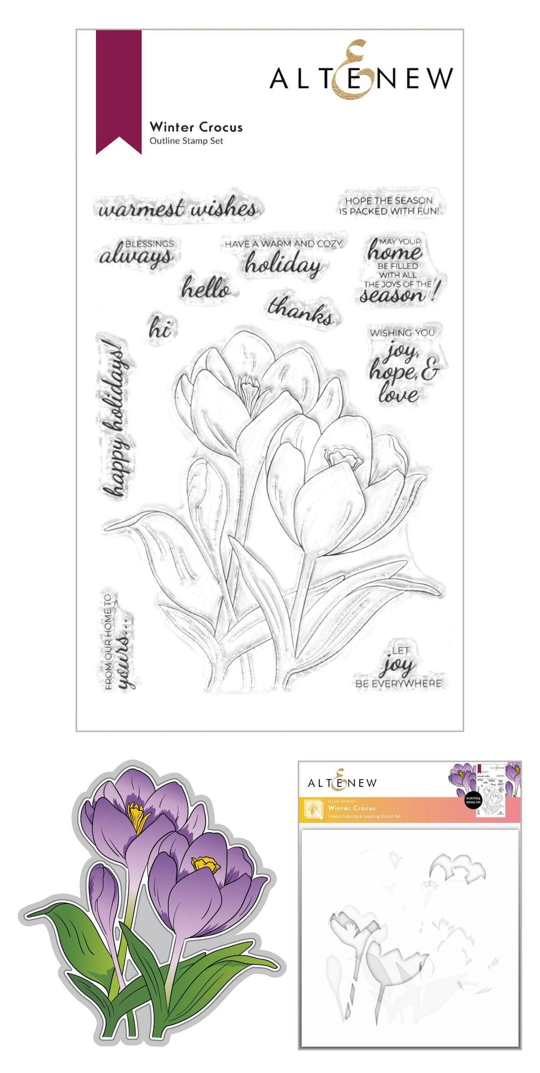 Altenew Stamp & Die & Stencil Bundle Winter Crocus Stamp & Die & Stencil Bundle