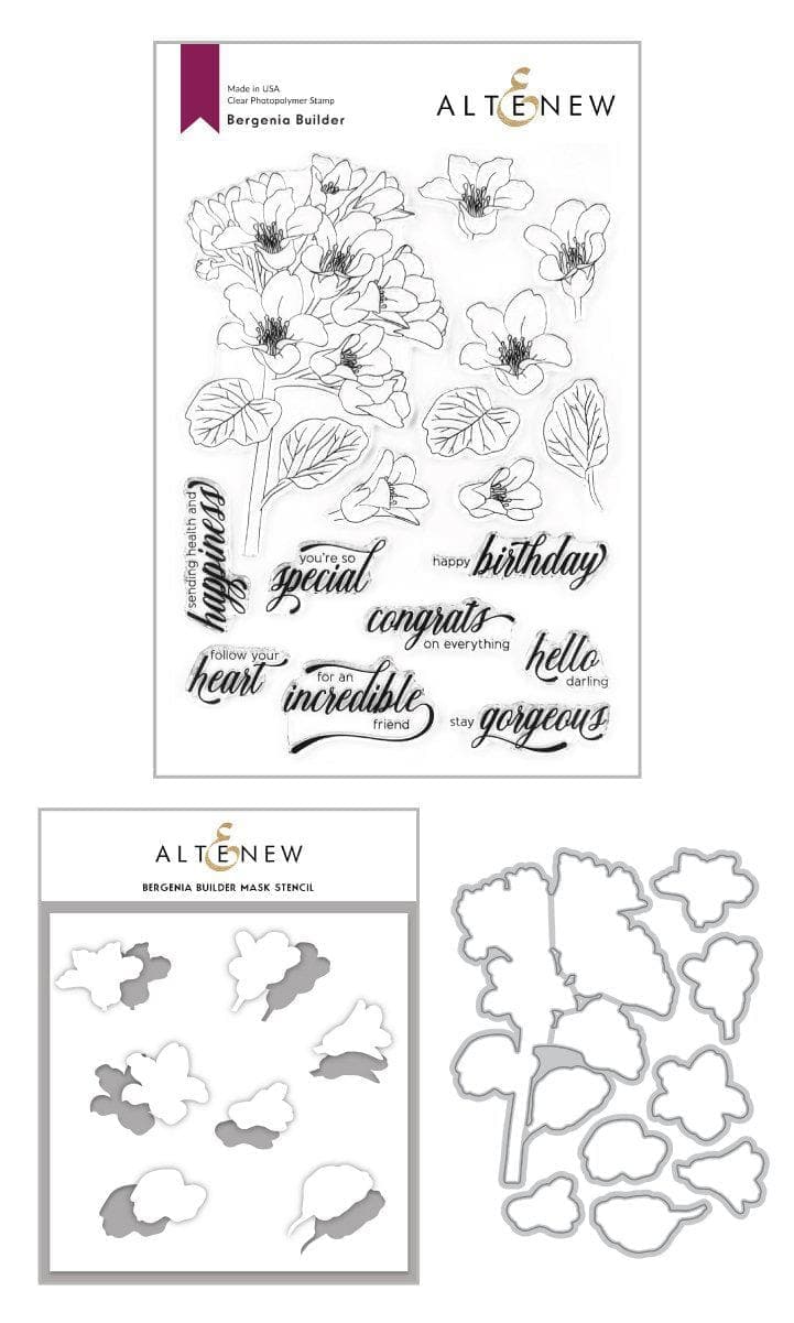 Altenew Stamp & Die & Stencil Bundle Bergenia Builder Stamp & Die & Mask Stencil Bundle