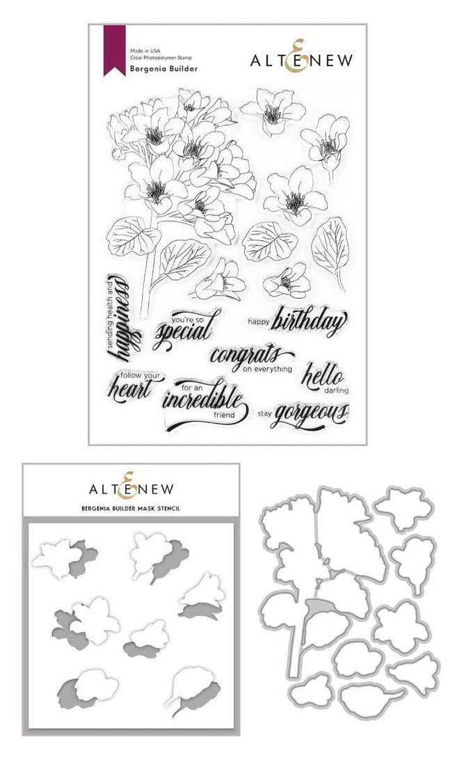Altenew Stamp & Die & Stencil Bundle Bergenia Builder Stamp & Die & Mask Stencil Bundle