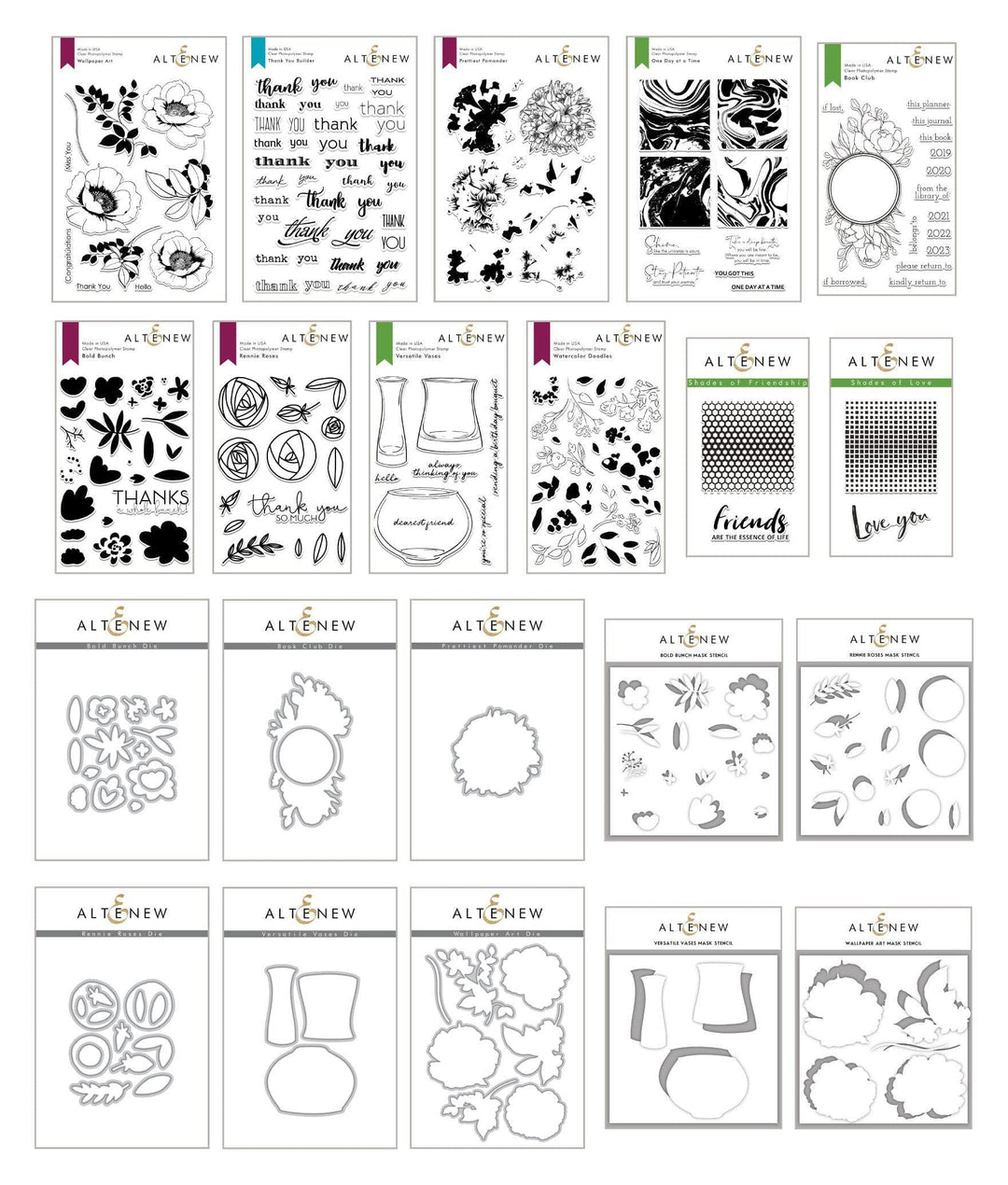 Altenew Stamp & Die & Stencil Bundle Fond Appreciation Coordinating Stamp & Die & Mask Stencil Bundle