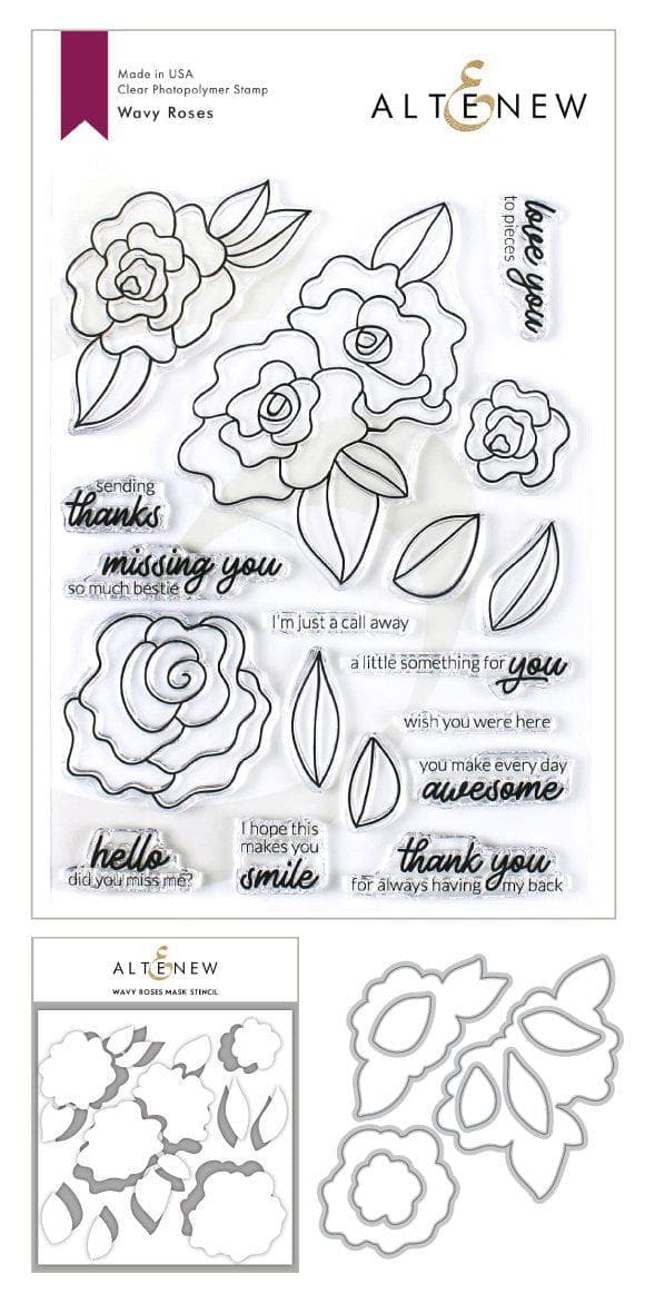 Altenew Stamp & Die & Stencil Bundle Wavy Roses Stamp & Die & Mask Stencil Bundle