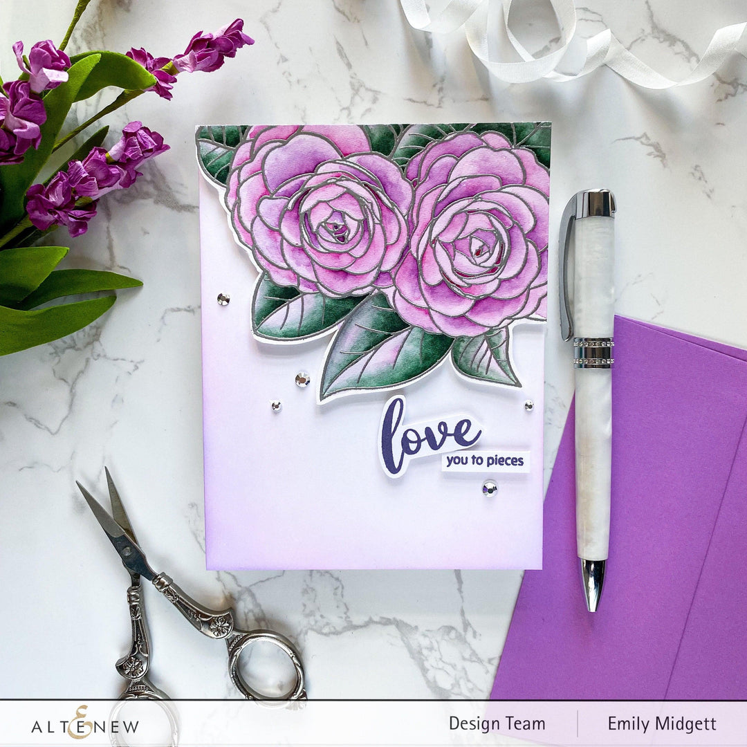 Altenew Stamp & Watercolor Bundle Paint-A-Flower: Camellia Waterhouse & Hawaiian Shores Brush & Fine Tip Pens Bundle