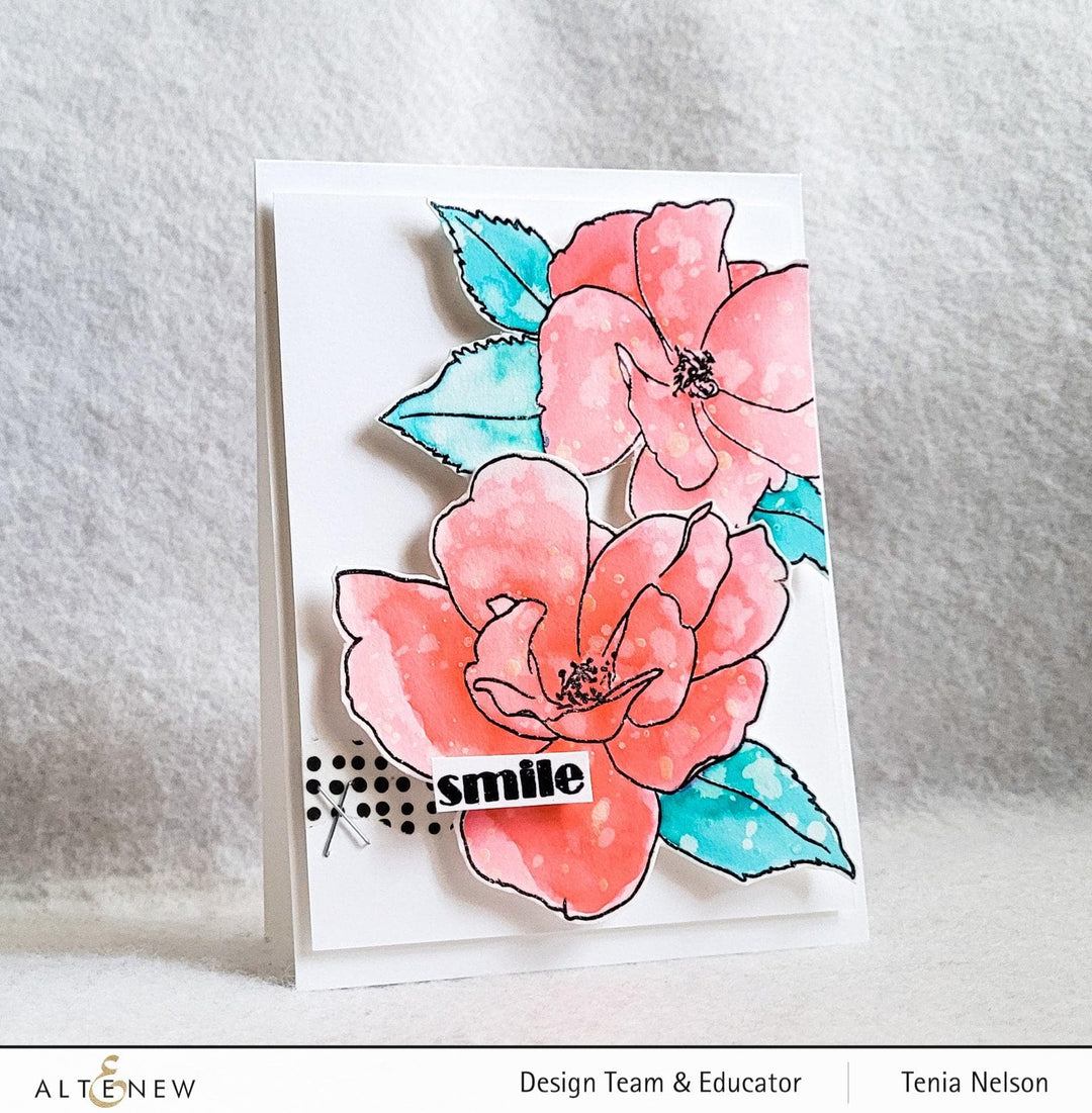 Altenew Stamp & Watercolor Bundle Paint-A-Flower: China Rose & Hawaiian Shores Brush & Fine Tip Pens Bundle