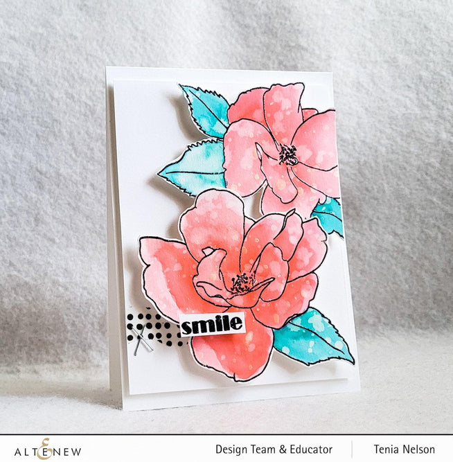 Altenew Stamp & Watercolor Bundle Paint-A-Flower: China Rose & Hawaiian Shores Brush & Fine Tip Pens Bundle