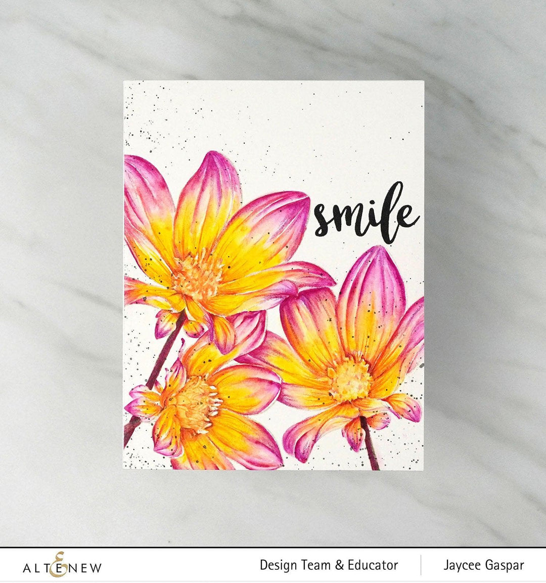 Altenew Stamp & Watercolor Bundle Paint-A-Flower: Dahlia Bright Eyes & Hawaiian Shores Brush & Fine Tip Pens Bundle