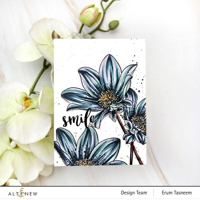 Altenew Stamp & Watercolor Bundle Paint-A-Flower: Dahlia Bright Eyes & Hawaiian Shores Brush & Fine Tip Pens Bundle